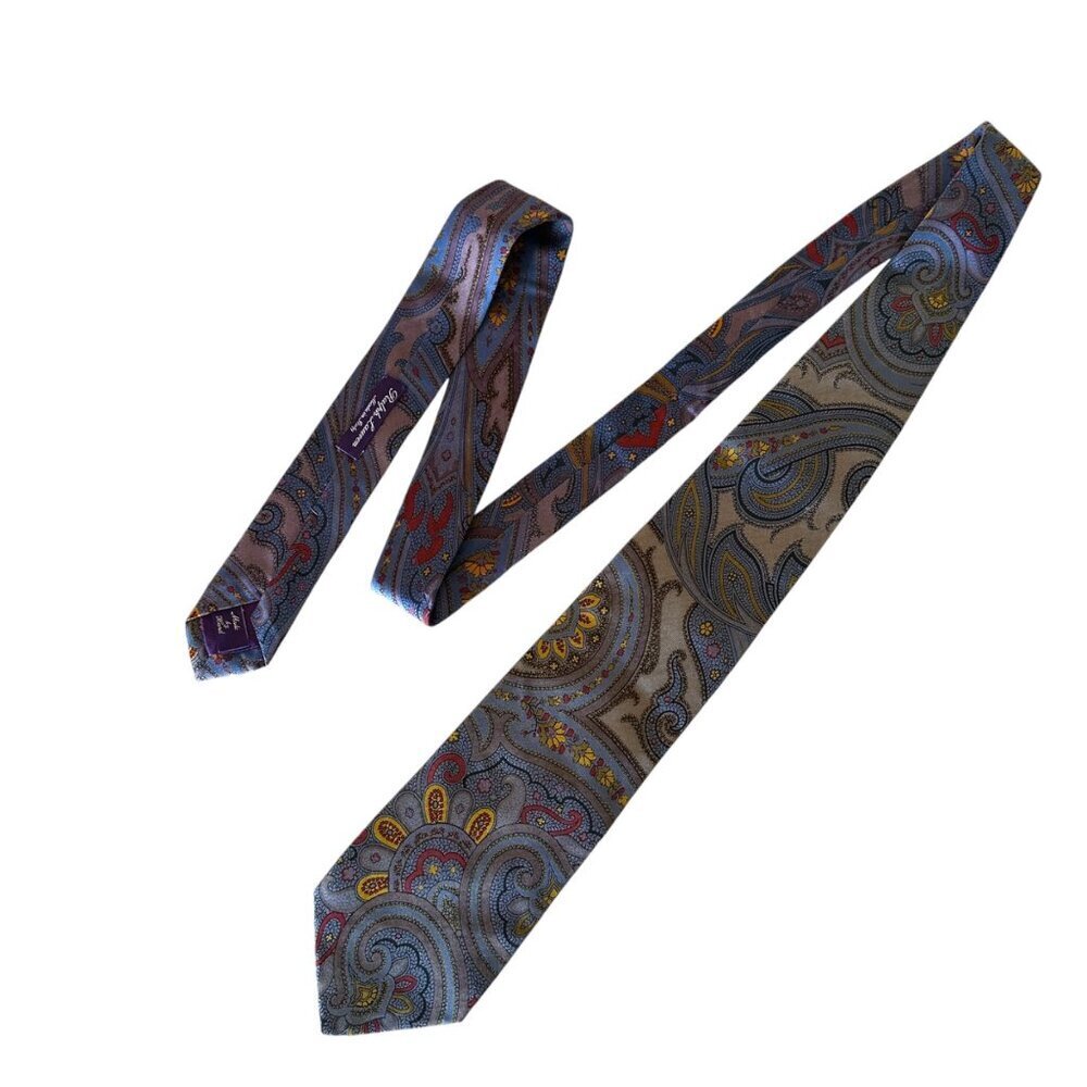 Ralph Lauren Collection Paisley Silk Necktie 60" Made In Italy 100% Silk Handmad
